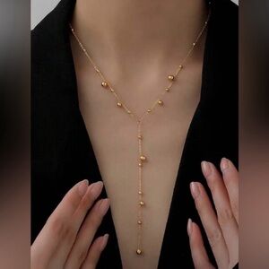 Gold Plated Stainless Steel Beaded Lariat Necklace